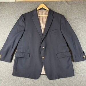 Hart Schaffner Marx Mens SZ 50R Navy Blue 2 Button Blazer Sport Coat Made in USA